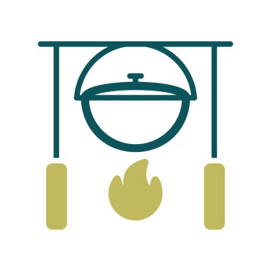 Kamp tenceresini izole edilmiş bir şenlik ateşi vektörünün üzerine koymak. Yürüyüş işareti. Seyahat ve turizm web sitesi ve uygulama tasarımı, logo, uygulama, UI için grafik sembolü