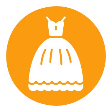 Gelinlik, izole edilmiş sembol. Vektör çizimi, romantik unsurlar. Etiket, yama, rozet, evlilik kartı, sevgililer günü kartı.