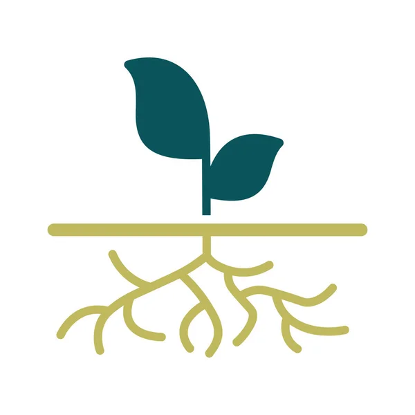 Jovem Planta Verde Com Fortes Raízes Ícone Vetor Visível Símbolo — Vetor de Stock