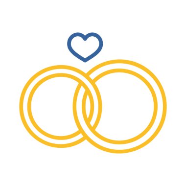 Wedding rings with a heart isolated icon. Vector illustration, romance elements. Sticker, patch, badge, card for marriage, valentine