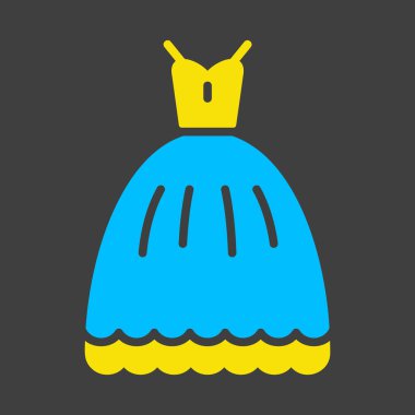 Gelinlik koyu arkaplan simgesinde izole edilmiş. Vektör çizimi, romantik unsurlar. Etiket, yama, rozet, evlilik kartı, sevgililer günü kartı.