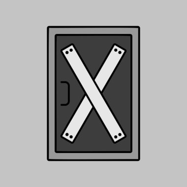 Boarded up door vector isolated icon, installing boards on the door to prevent unauthorized access, or abandoned. Demonstration, protest, strike, revolution