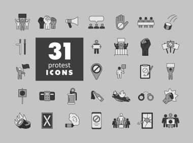 Protest, demonstration, strike, revolution set vector isolated icons. Graph symbol for your web site design, logo, app, UI