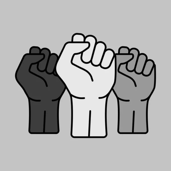 Three Clenched Fists Raised Protest Vector Isolated Icon Protest Strength — Stockvector