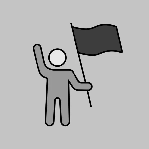 Man Standing Holding Hands Flag Banner Vector Isolated Icon Demonstration — Stockový vektor