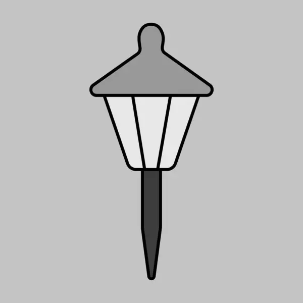 Small Garden Light Vector Grayscale Icon Solar Powered Lamp Sign — Stock Vector