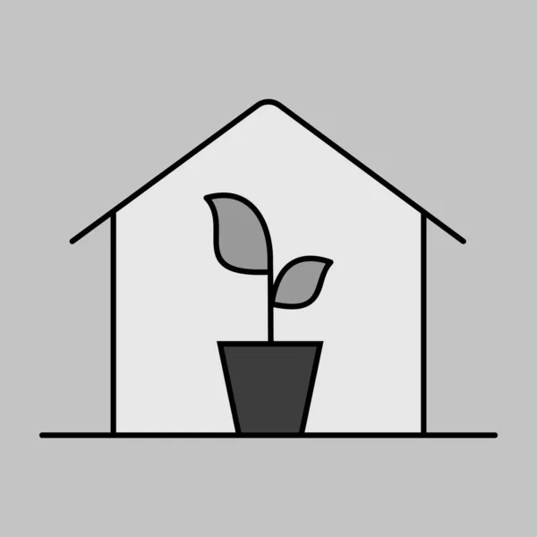 ベクトルグレースケールアイコン内の苗で温室 植物のウェブサイトやアプリのデザイン アプリ Uiのためのグラフシンボル — ストックベクタ
