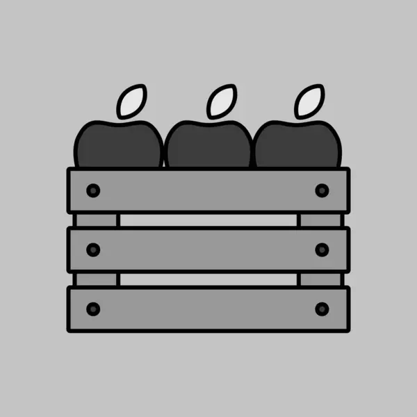 Holzerntebox Mit Apfelvektor Graustufensymbol Grafik Symbol Für Landwirtschaft Garten Und — Stockvektor
