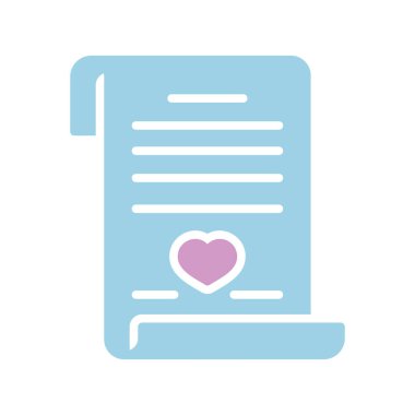 Evlilik sözleşmesi. Düğün sertifikası izole edilmiş sembol. Vektör çizimi, romantik unsurlar. Etiket, yama, rozet, evlilik kartı, sevgililer günü kartı.