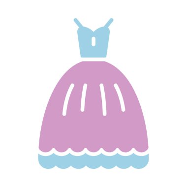 Gelinlik, izole edilmiş sembol. Vektör çizimi, romantik unsurlar. Etiket, yama, rozet, evlilik kartı, sevgililer günü kartı.