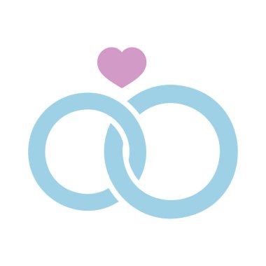 Kalp izole edilmiş bir sembol olan alyanslar. Vektör çizimi, romantik unsurlar. Etiket, yama, rozet, evlilik kartı, sevgililer günü kartı.