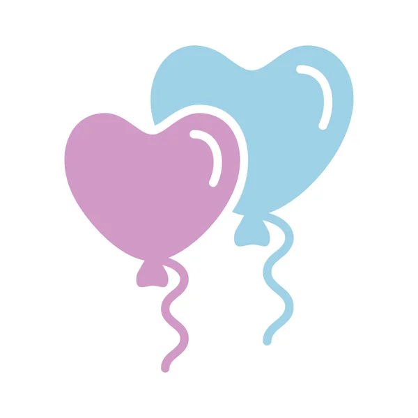 Love Heart Balloons Isolated Glyph Icon Vector Illustration Romance Elements — Stock Vector