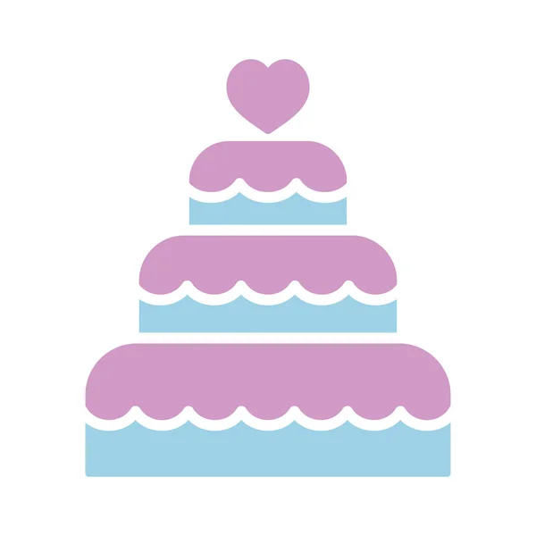 堆放的结婚蛋糕甜点与心脏顶部孤立的石榴图标 矢量图解 浪漫元素 结婚证 情人节卡片 — 图库矢量图片