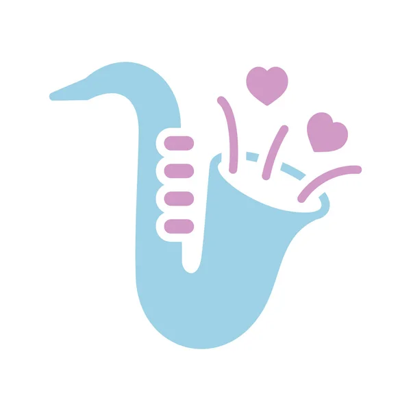 Söt Saxofon Och Blåsande Hjärtan Isolerad Glyf Ikon Vektorillustration Romantiska — Stock vektor