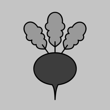 Şalgam izole tasarım vektörü gri ölçek simgesi. Sebze işareti. Gıda ve içecek web sitesi için grafik sembolü, uygulama tasarımı, mobil uygulamalar ve yazdırma ortamı, logo, UI