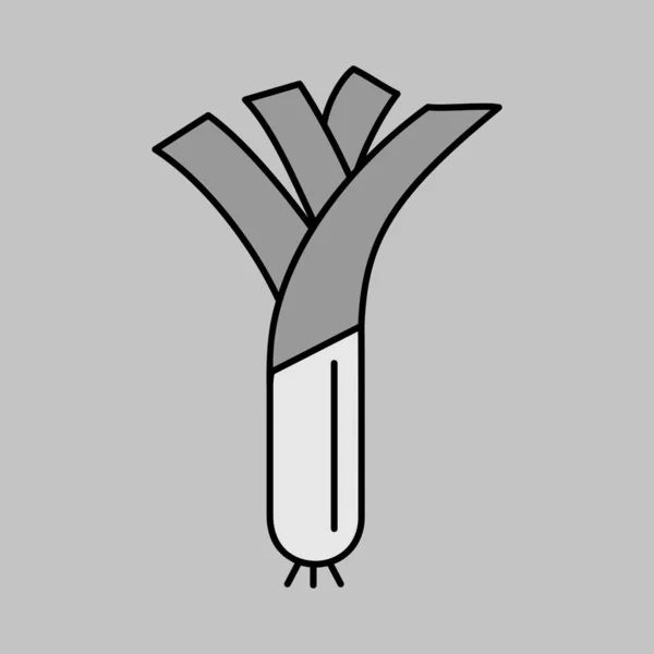 Poireaux Tige Oignon Frais Isolé Design Vecteur Échelle Gris Icône — Image vectorielle