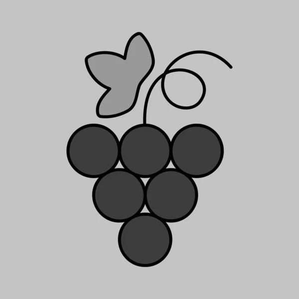 一串带有叶柄灰度图标的葡萄 食品和饮料网站 应用程序设计 移动应用程序和印刷媒体 用户界面的图形符号 — 图库矢量图片