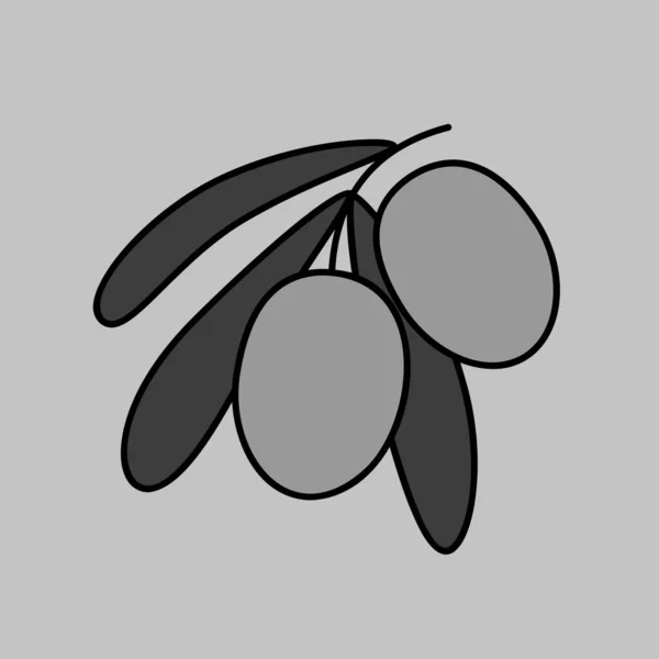 Оливковая Ветвь Листья Маслины Векторные Иконки Оттенках Серого Графический Символ — стоковый вектор