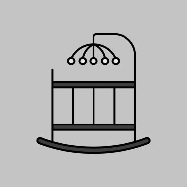 Bebek yatağı ve asılı oyuncak vektörü gri tonlama ikonu. Çocuklar ve yeni doğmuş bebekler için grafik sembolü Web sitesi ve uygulama tasarımı, logo, uygulama, UI