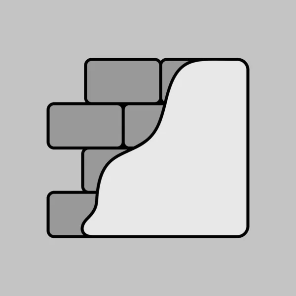 Mur Brique Avec Plâtre Plâtre Icône Niveaux Gris Travaux Construction — Image vectorielle