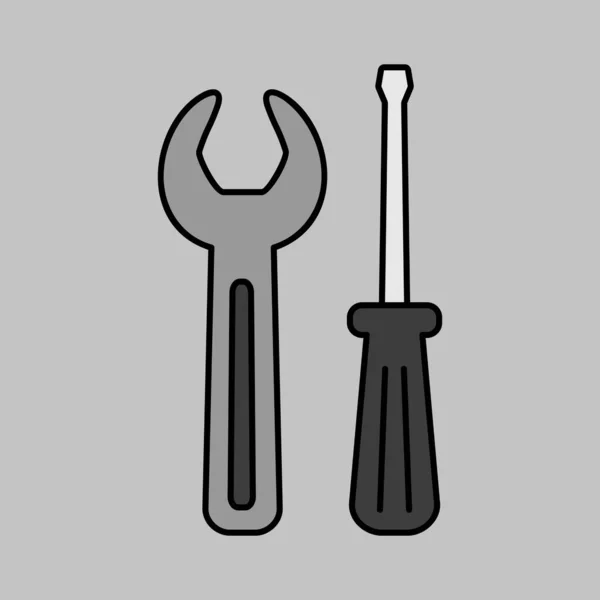 Rewdriver Wrench Vector Grayscale Icon Строительство Ремонт Строительство Графический Символ — стоковый вектор