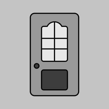 Oda içi kapı vektörü gri tonlama simgesi. İnşaat, onarım ve inşaat. Web sitenizin tasarımı için grafik sembolü, logo, uygulama, UI