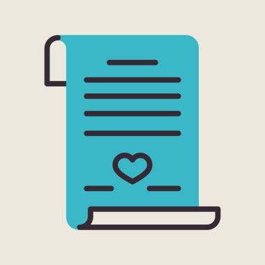 Marriage contract. Wedding certificate isolated icon. Vector illustration, romance elements. Sticker, patch, badge, card for marriage, valentine