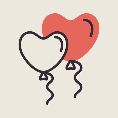 Love heart balloons isolated icon. Vector illustration, romance elements. Sticker, patch, badge, card for marriage, valentine