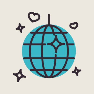 Disco ball, Party element isolated icon. Vector illustration, romance elements. Sticker, patch, badge, card for marriage, valentine
