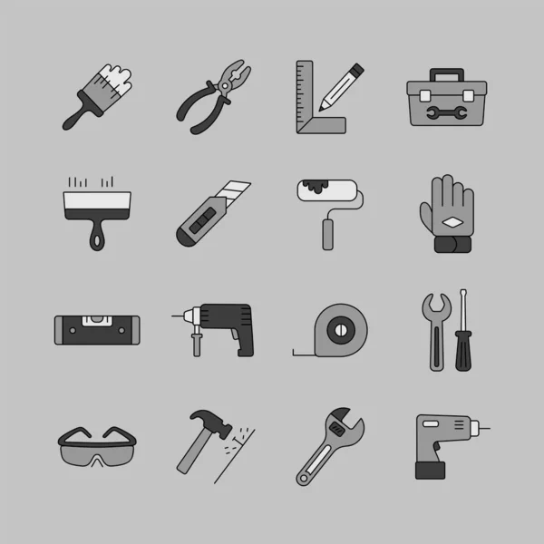 Строительные Строительные Ремонтные Инструменты Иконки Серого Цвета Графический Символ Вашего — стоковый вектор