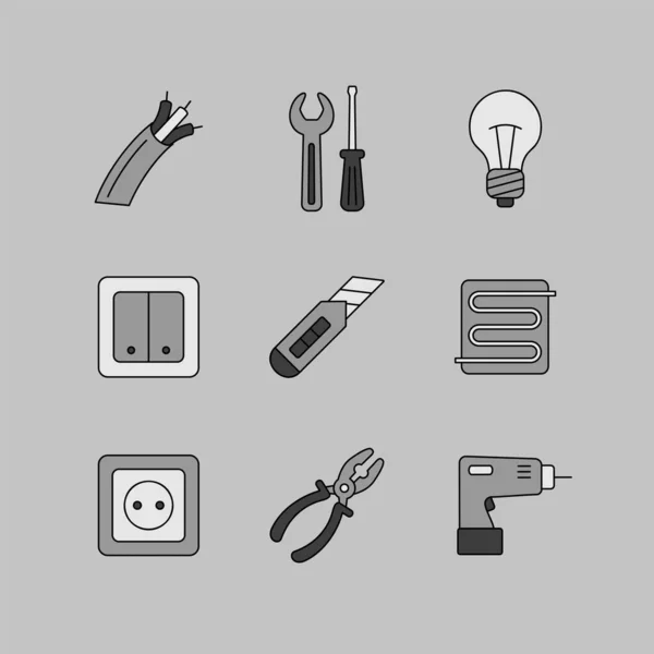 Home Repair Electric Vector Grayscale Icons Set Graph Symbol Your — Stock Vector