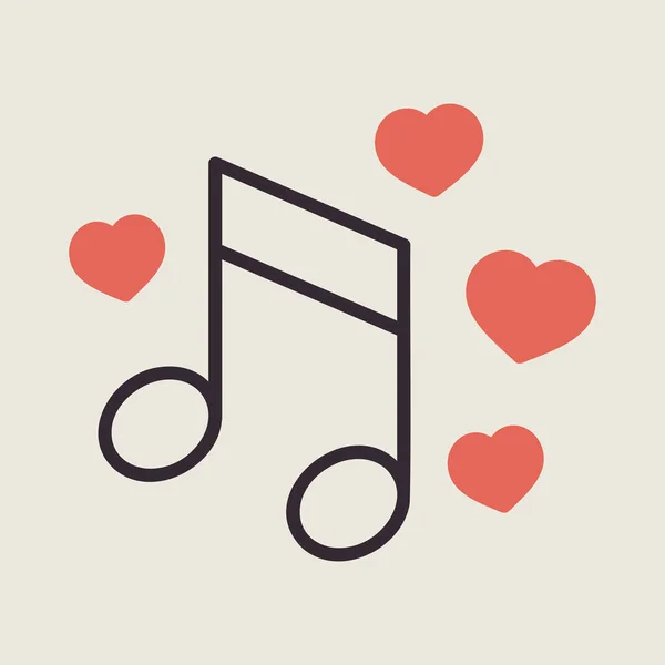 Musical Note Heart Sign Isolated Icon Vector Illustration Romance Elements — 스톡 벡터