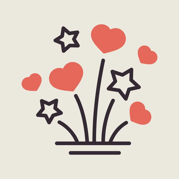 Fireworks Explosion Splash Stars Hearts Isolated Icon Vector Illustration Romance — Stock vektor