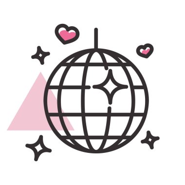 Disco ball, Party element isolated icon. Vector illustration, romance elements. Sticker, patch, badge, card for marriage, valentine