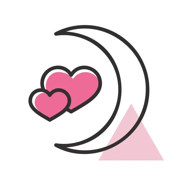 Crescent Moon Heart Shaped Stars Isolated Icon Vector Illustration Romance — Stock Vector