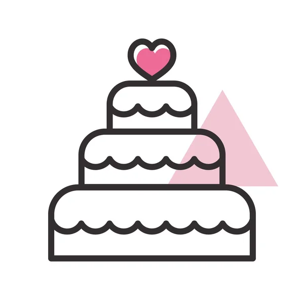 Stacked Wedding Cake Dessert Heart Topper Isolated Icon Vector Illustration —  Vetores de Stock