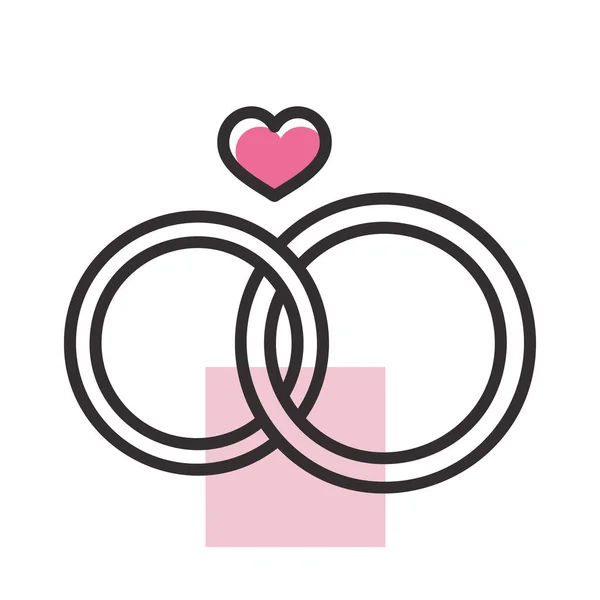 结婚戒指上有一个心脏隔离图标 矢量图解 浪漫元素 结婚证 情人节卡片 — 图库矢量图片
