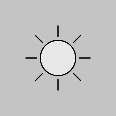 Güneş vektörü gri tonlama simgesi. İyi havanın sembolü. Meteoroloji işareti. Seyahat, turizm ve hava durumu web sitesi ve uygulama tasarımı, logo, uygulama, UI için grafik sembolü