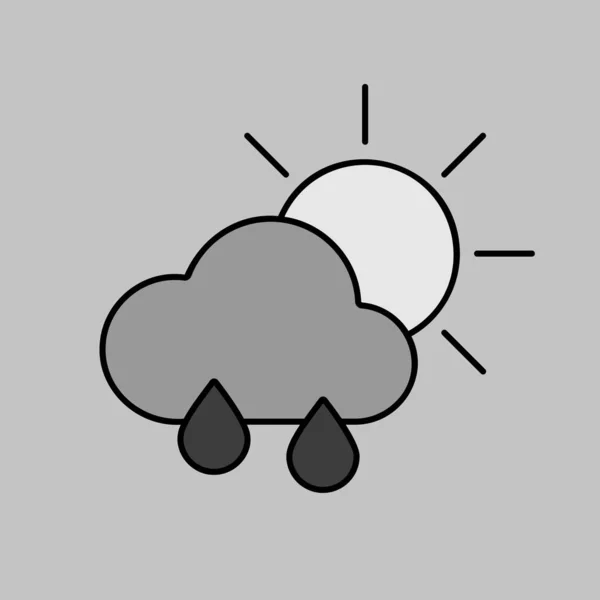 Slunce Dešťovým Mrakem Ikonou Dešťových Kapek Stupních Šedi Meteorologické Znamení — Stockový vektor
