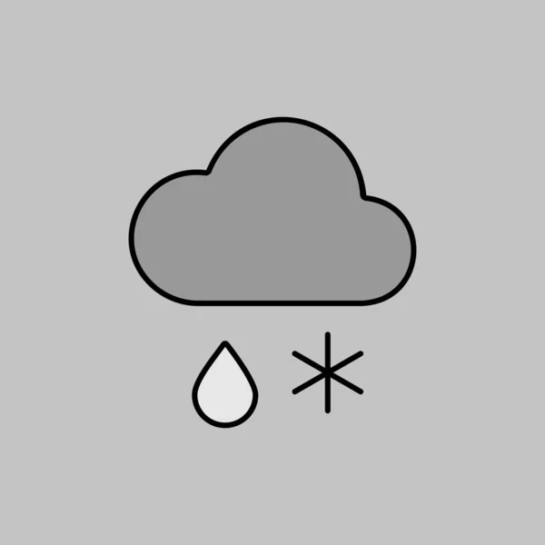 Nube Con Nieve Vector Lluvia Icono Escala Grises Signo Meteorología — Vector de stock