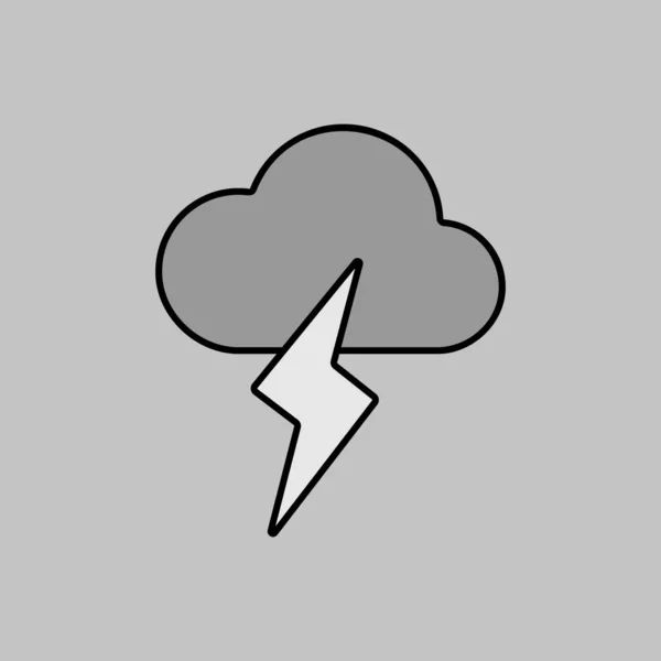 带有闪电矢量灰度图标的云 气象信号 旅游和天气网站及应用程序设计 应用程序 用户界面的图形符号 — 图库矢量图片