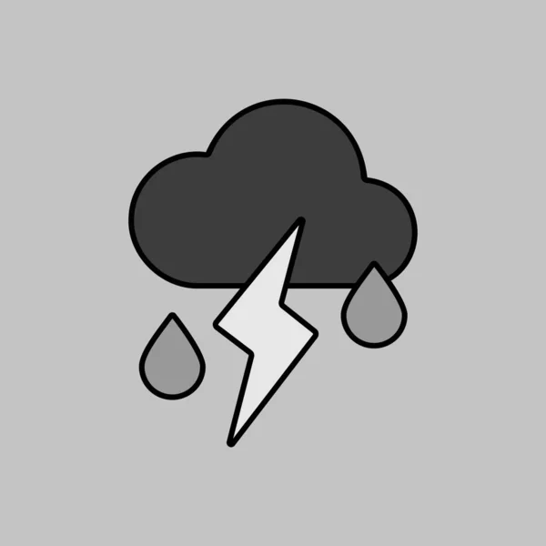 云带秋雨和闪电矢量灰度图标 气象信号 旅游和天气网站及应用程序设计 应用程序 用户界面的图形符号 — 图库矢量图片