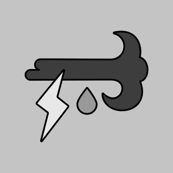 Wind Regen Blitz Vektor Graustufen Symbol Meteorologisches Zeichen Grafiksymbol Für — Stockvektor
