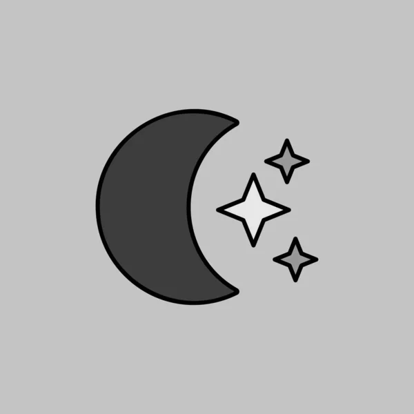 Ikona Měsíc Hvězdný Vektor Stupních Šedi Meteorologické Znamení Grafický Symbol — Stockový vektor