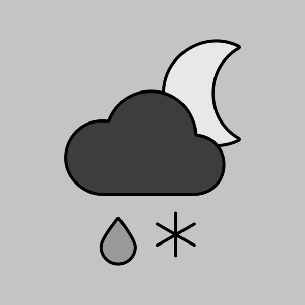 Nuvola Con Neve Luna Piovana Icona Scala Grigi Segno Meteorologico — Vettoriale Stock