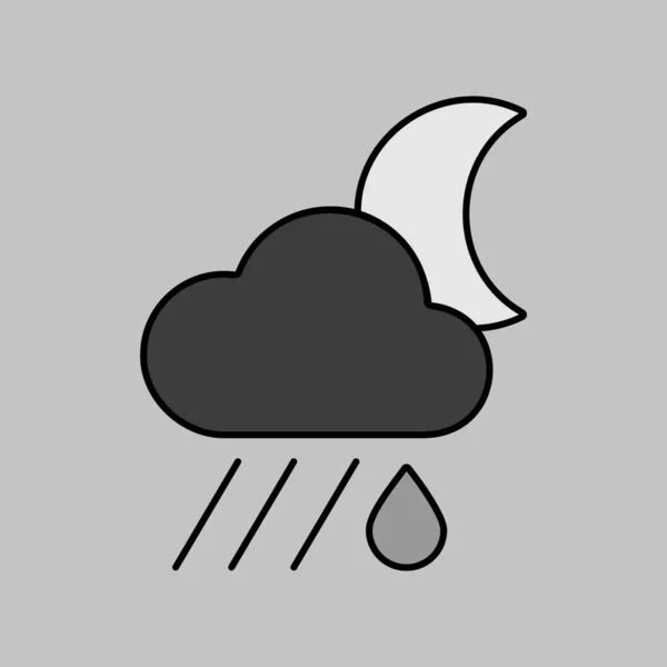 Raincloud Mit Regentropfen Mond Graustufen Symbol Meteorologisches Zeichen Grafiksymbol Für — Stockvektor