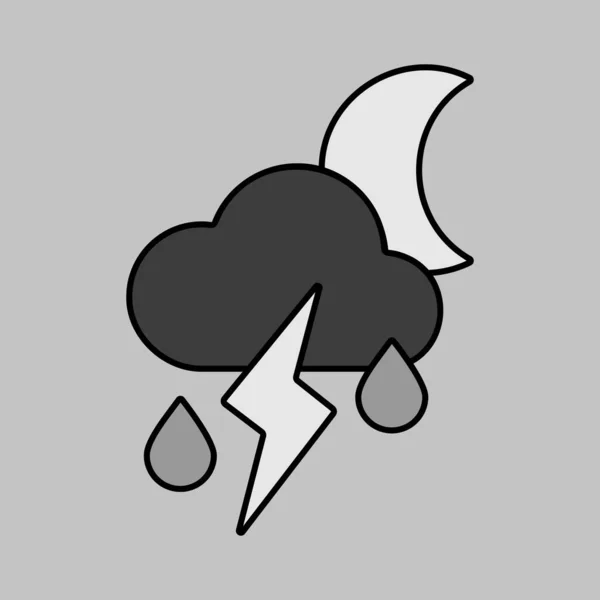 Moon Cloud Fall Rain Lightning Vector Grayscale Icon Meteorology Sign — Stock Vector