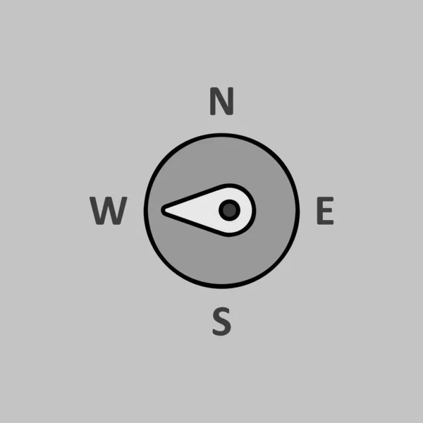 Kompass Wind Rose Vektor Graustufensymbol Richtung Westen Meteorologisches Zeichen Grafiksymbol — Stockvektor