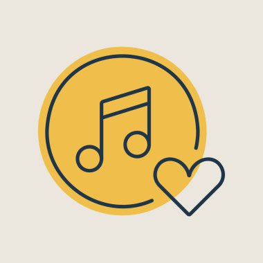 Musical note isolated icon and favorite, like, love, care symbol. Like music icon. Musical note icon, music icon with heart sign.