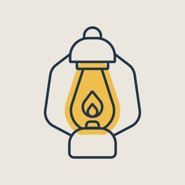 Eski kamp feneri izole edilmiş vektör ikonu. Yürüyüş için eski bir lamba. Yürüyüş işareti. Seyahat ve turizm web sitesi ve uygulama tasarımı, logo, uygulama, UI için grafik sembolü